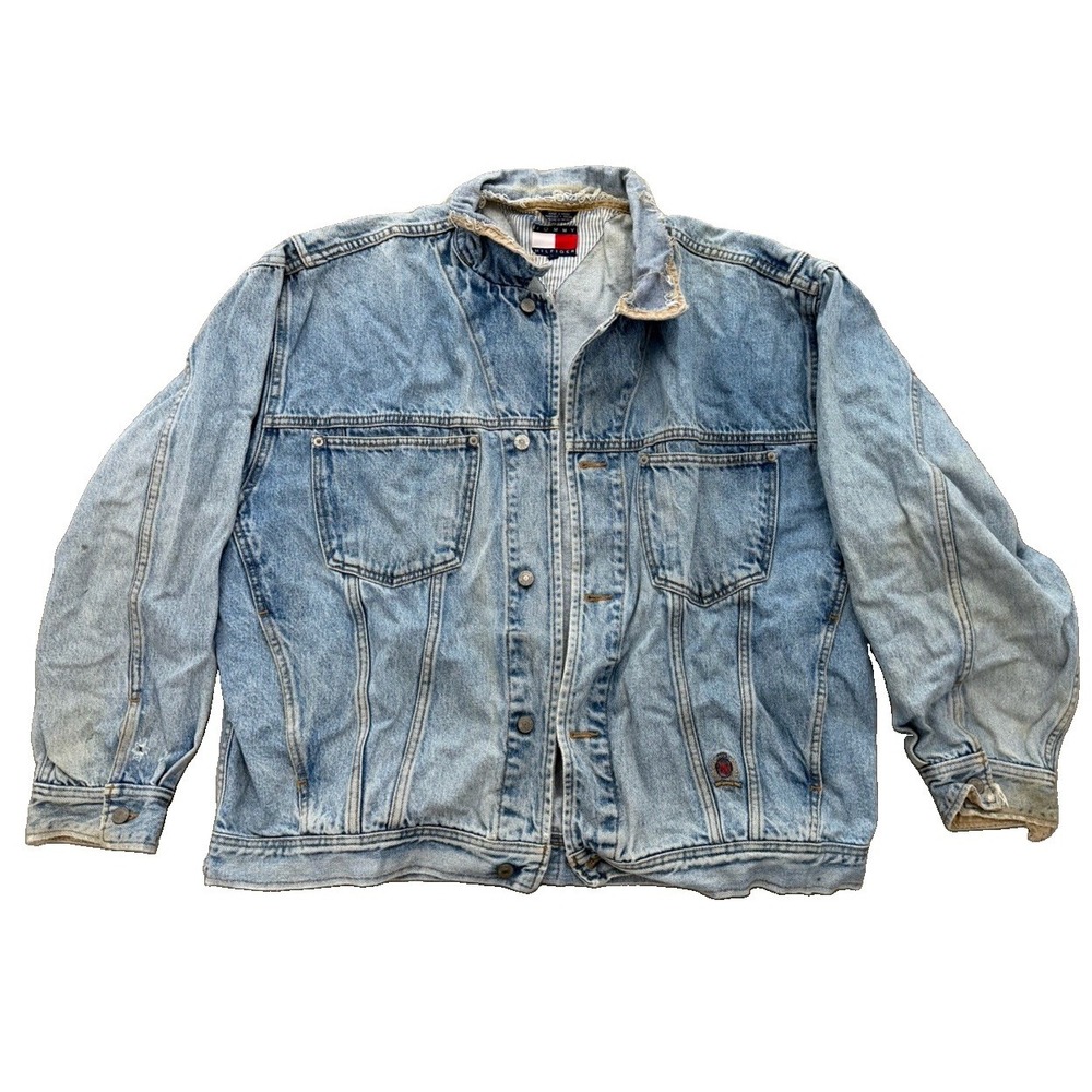 Vintage 90s Tommy Hilfiger Denim Jacket Size 0/0 Oversized Baggy Hip Hop 34" Pit